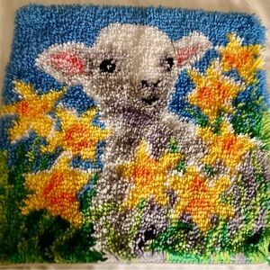 Colorful Lamb Latch Hook Pillow Case